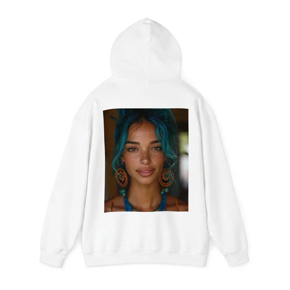 Boho Woman Teal Hair Blue Beaded Necklace – Hoodies