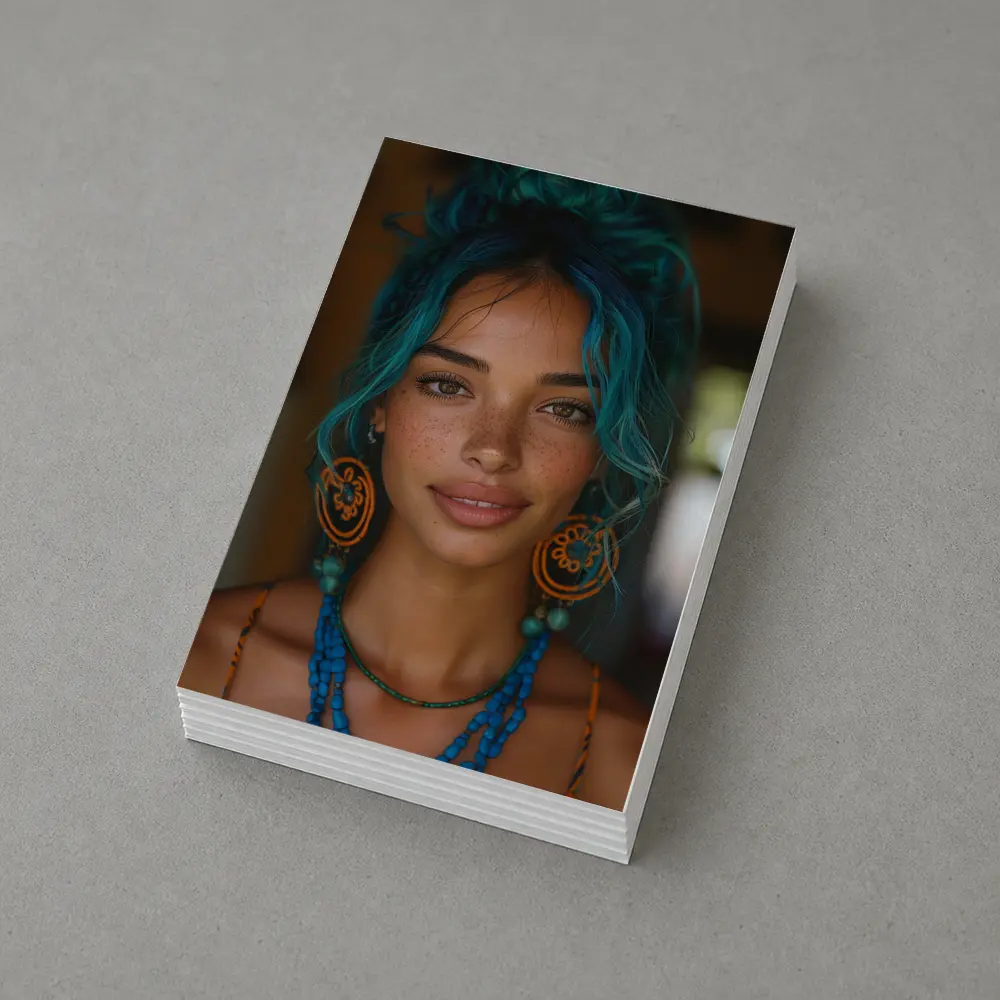 Boho Woman Teal Hair Blue Beaded Necklace – Postcards