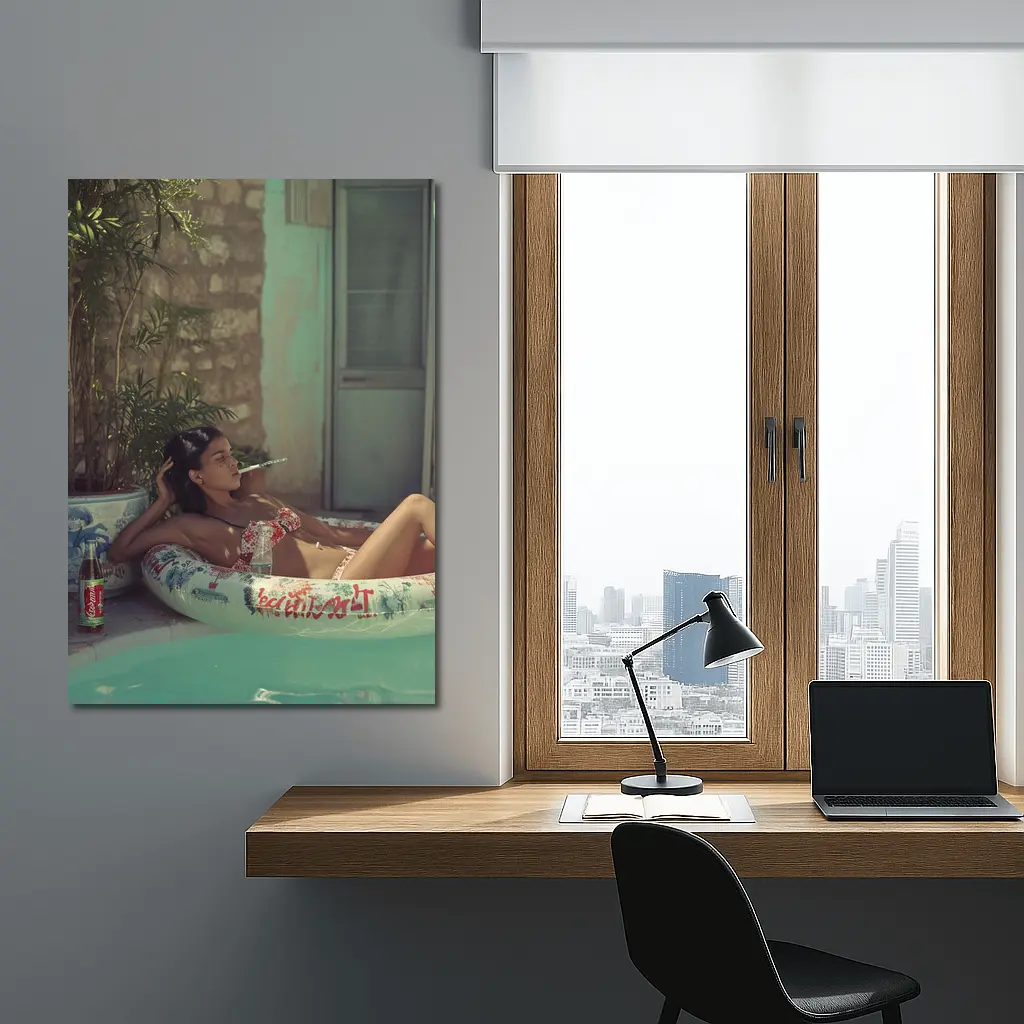 Woman Relaxing in Pool Float Summer – Wall Art
