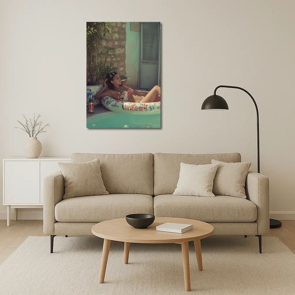 Woman Relaxing in Pool Float Summer – Wall Art