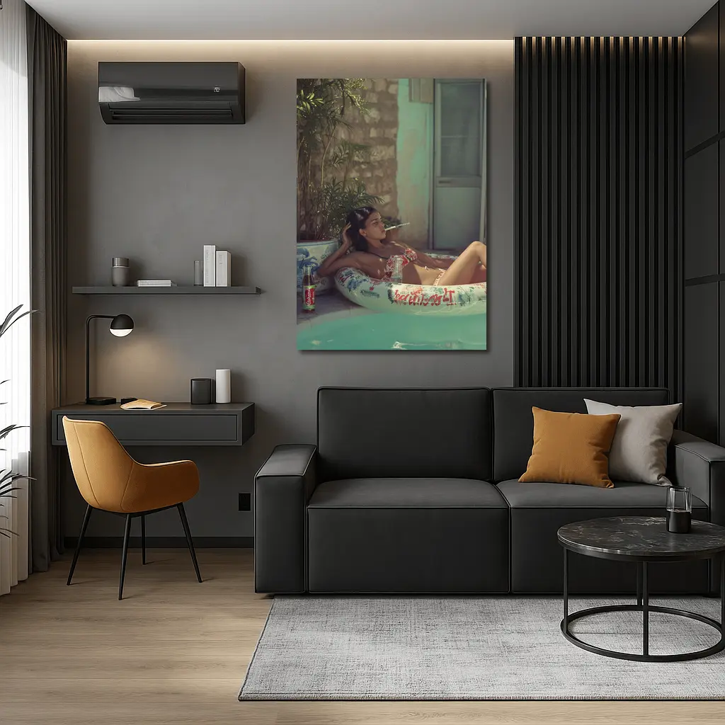 Woman Relaxing in Pool Float Summer – Wall Art