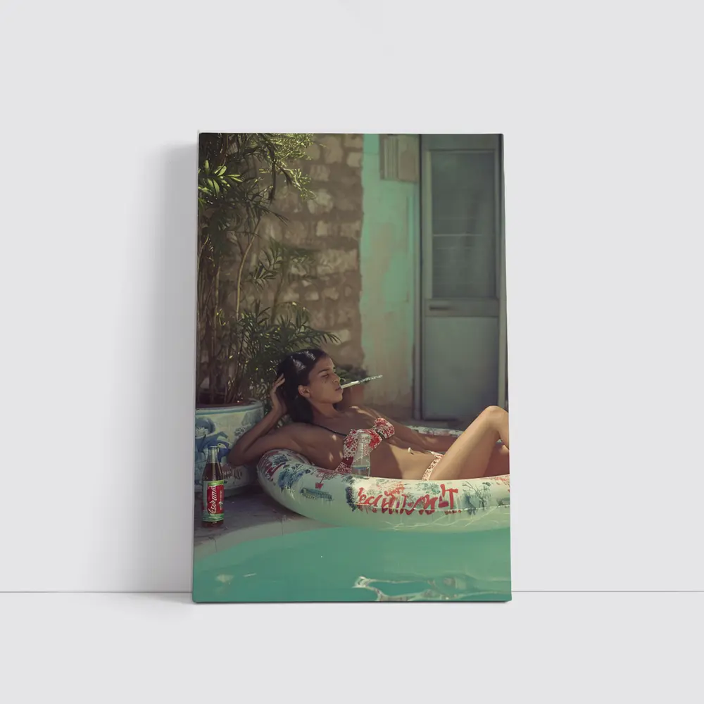 Woman Relaxing in Pool Float Summer – Wall Art