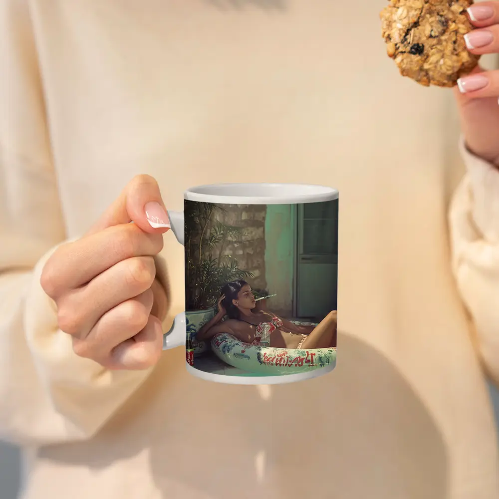 Woman Relaxing in Pool Float Summer – Mugs