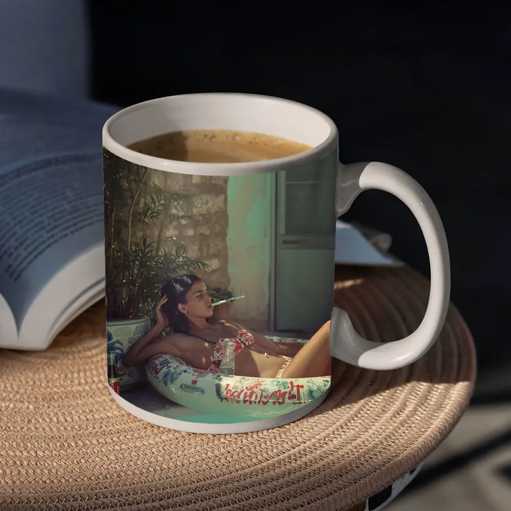 Woman Relaxing in Pool Float Summer – Mugs
