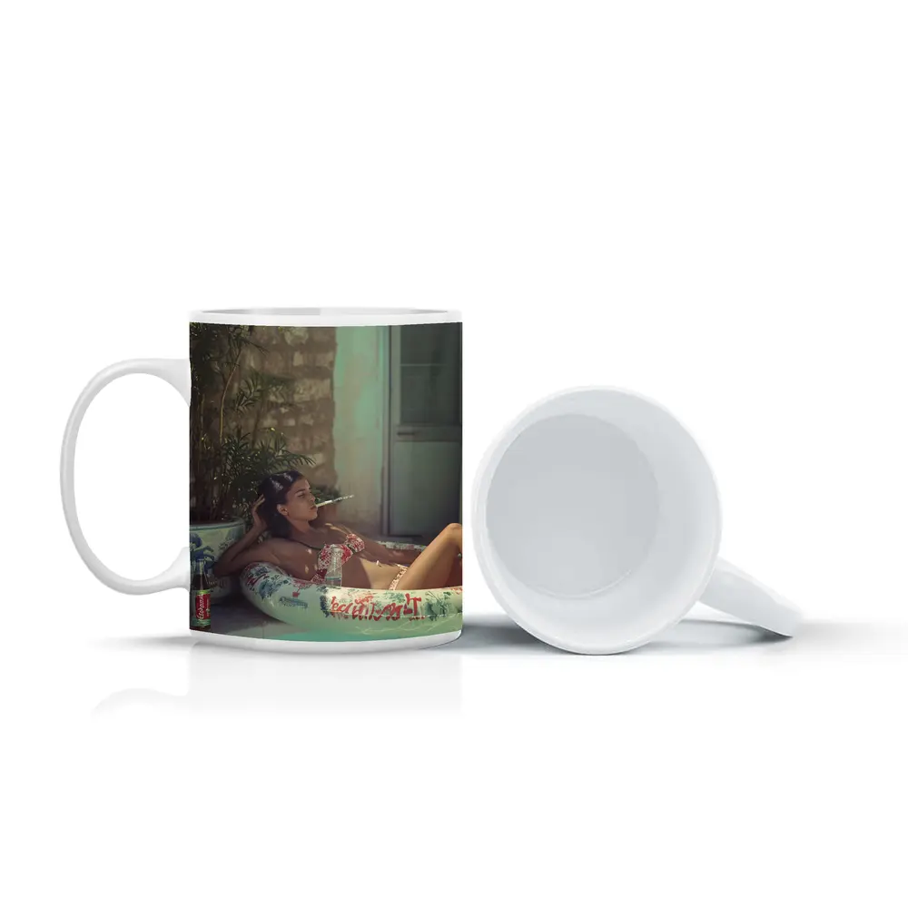 Woman Relaxing in Pool Float Summer – Mugs