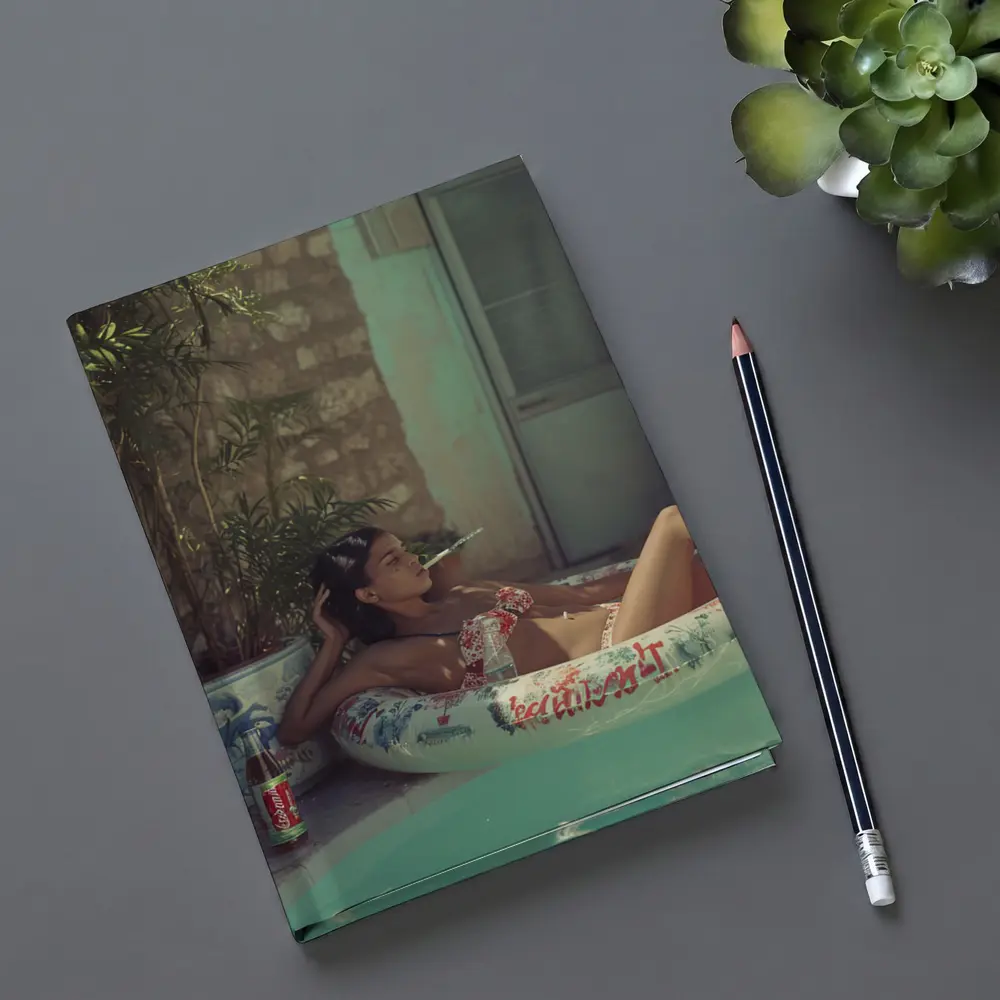 Woman Relaxing in Pool Float Summer – Notebooks