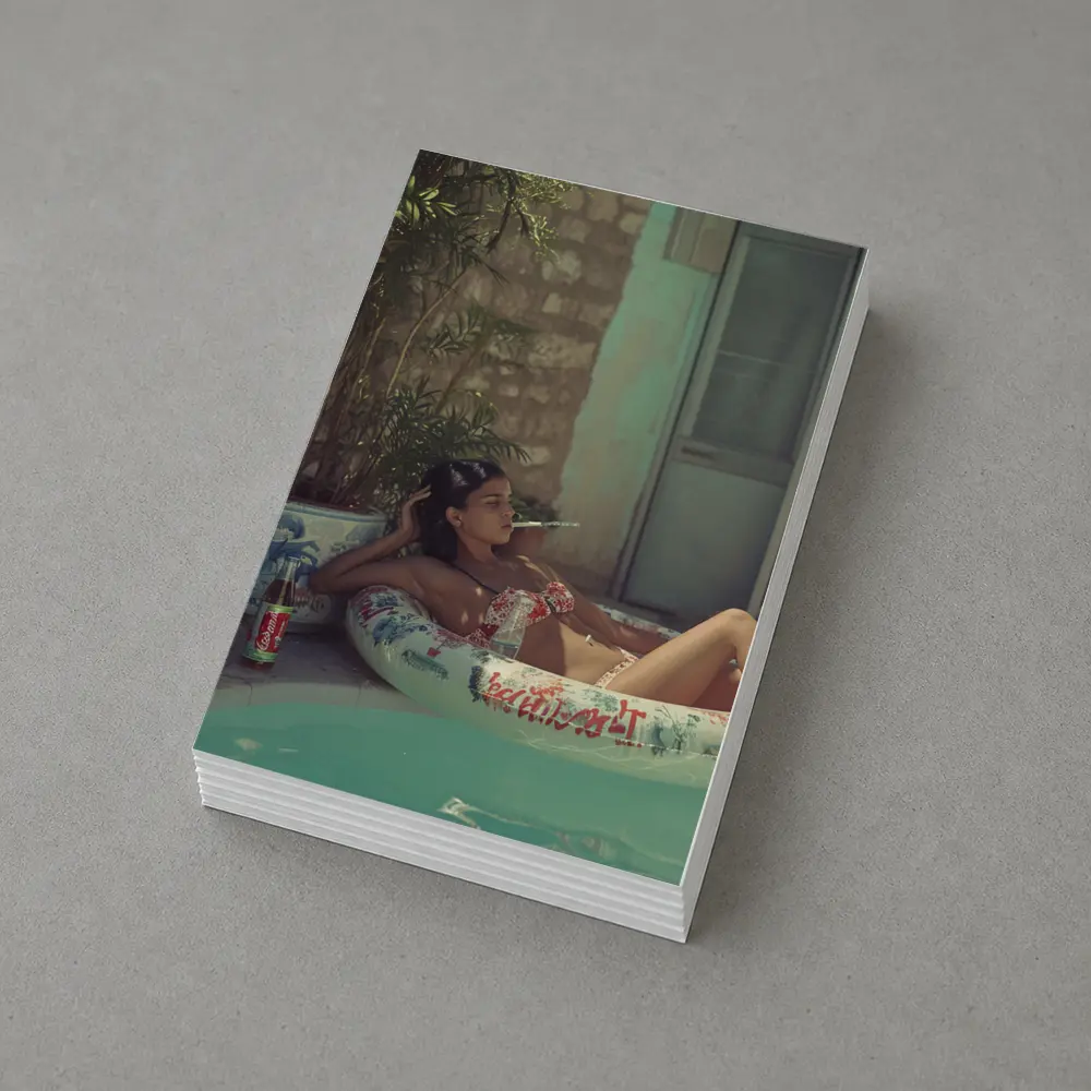 Woman Relaxing in Pool Float Summer – Postcards