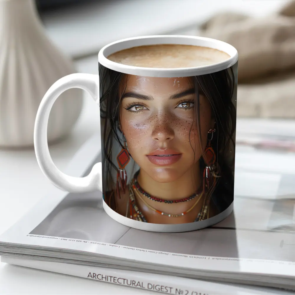 Boho Woman Portrait With Tribal Jewelry – Mugs