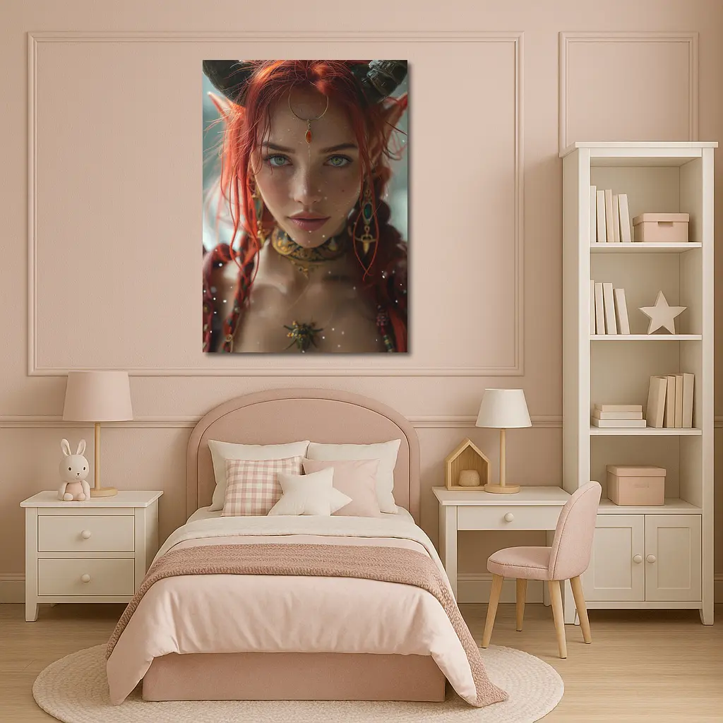 Red Haired Fantasy Elf Warrior Portrait Art – Wall Art