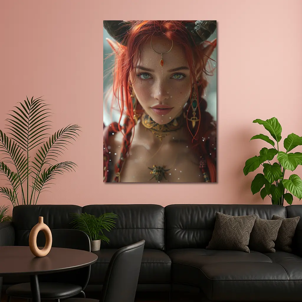 Red Haired Fantasy Elf Warrior Portrait Art – Wall Art