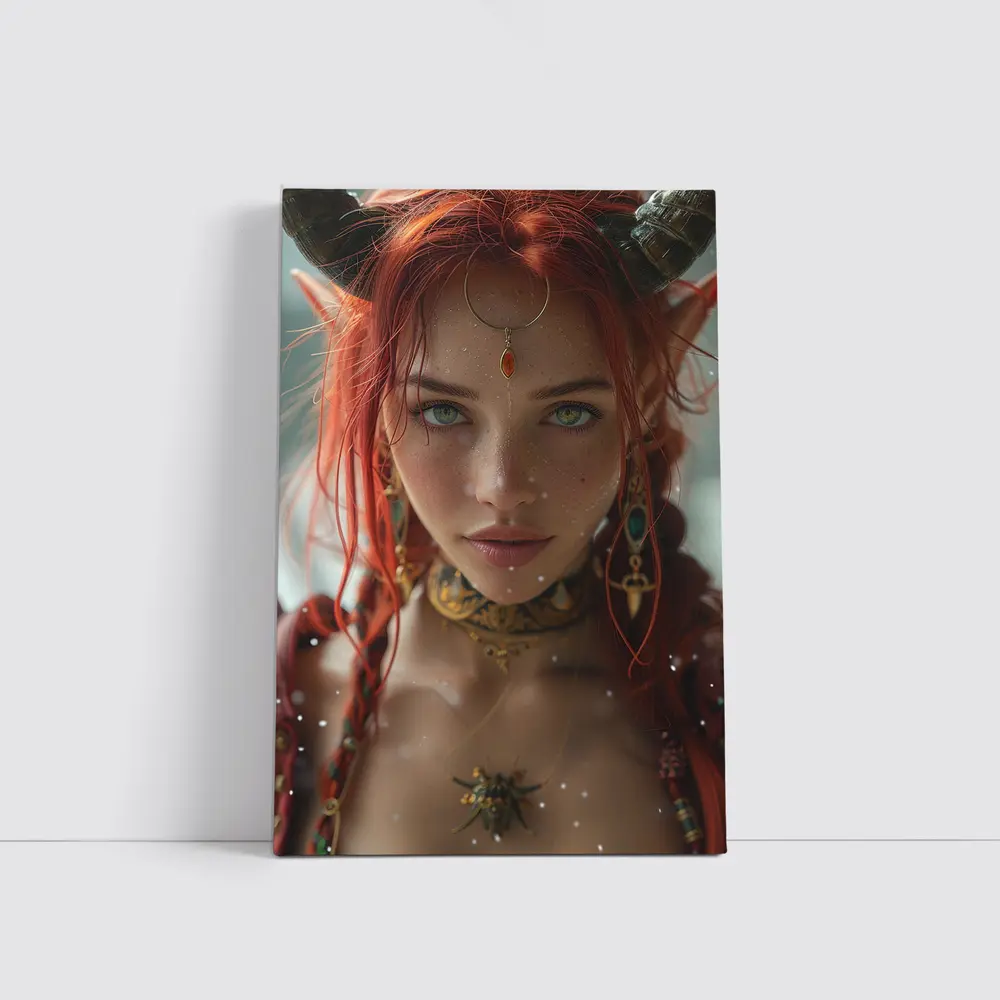 Red Haired Fantasy Elf Warrior Portrait Art – Wall Art