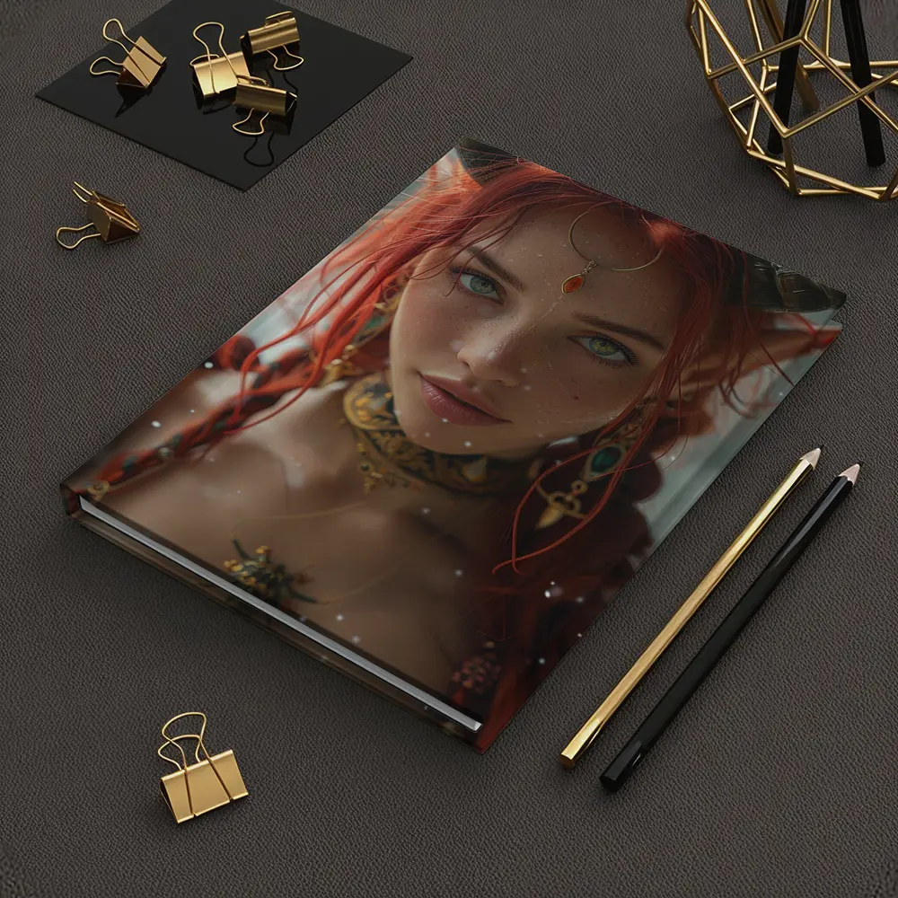 Red Haired Fantasy Elf Warrior Portrait Art – Notebooks
