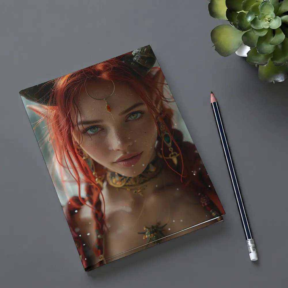 Red Haired Fantasy Elf Warrior Portrait Art – Notebooks