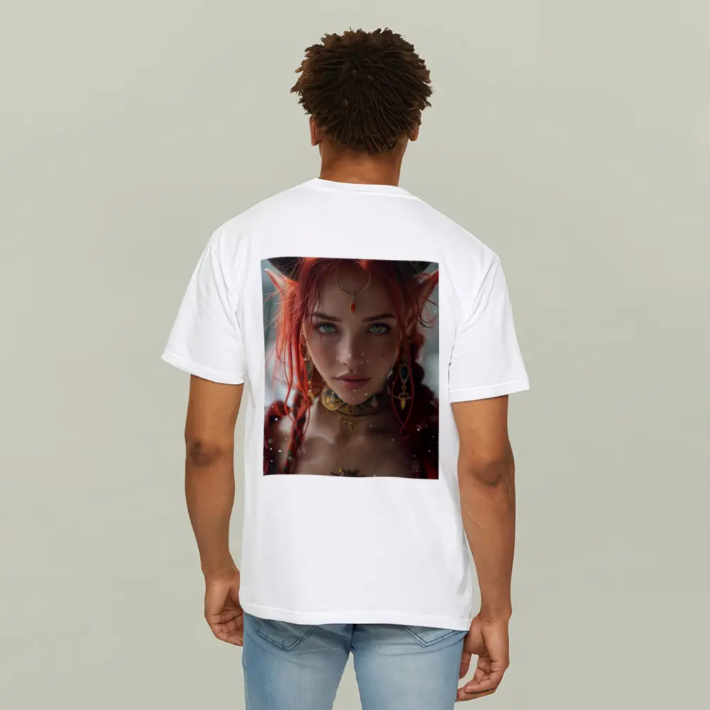 Red Haired Fantasy Elf Warrior Portrait Art – T-Shirts