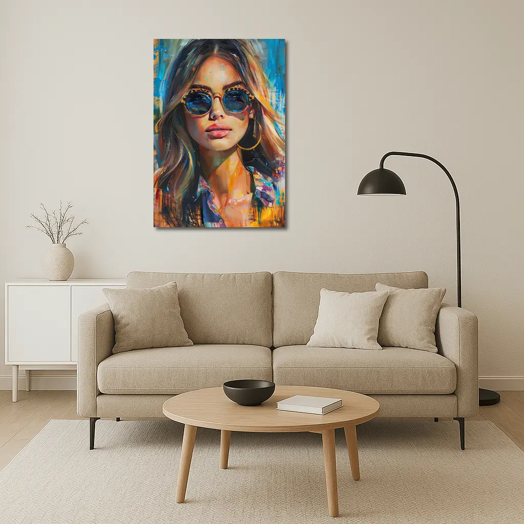 Woman With Sunglasses Colorful Oil Painting Art – Wall Art
