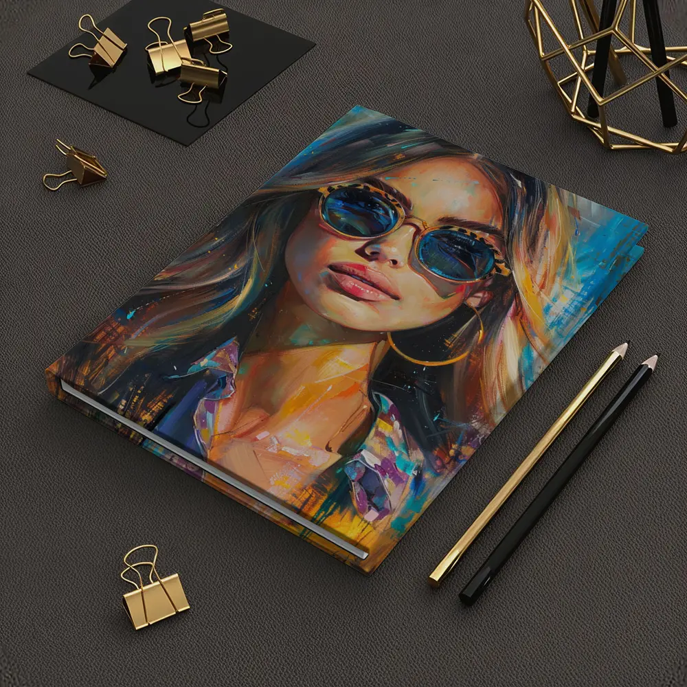 Woman With Sunglasses Colorful Oil Painting Art – Notebooks