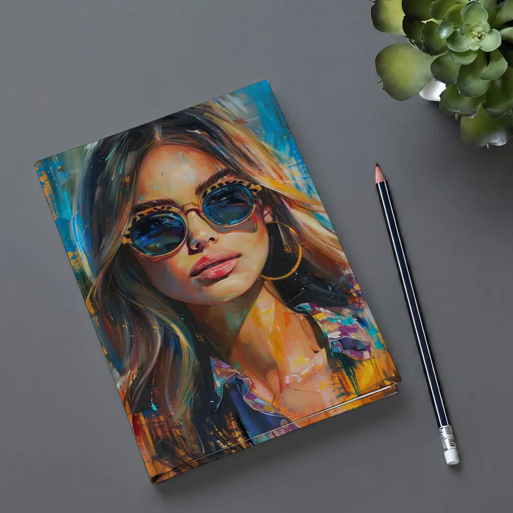 Woman With Sunglasses Colorful Oil Painting Art – Notebooks