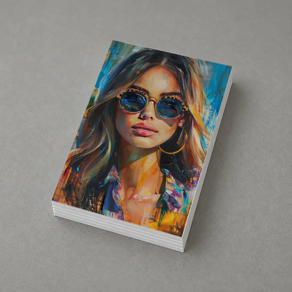 Woman With Sunglasses Colorful Oil Painting Art – Postcards