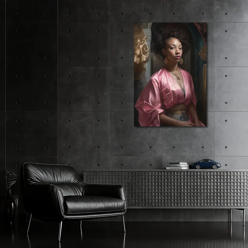 Black Woman Portrait Pink Robe Classical Art – Wall Art