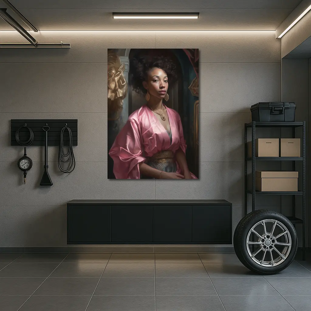 Black Woman Portrait Pink Robe Classical Art – Wall Art