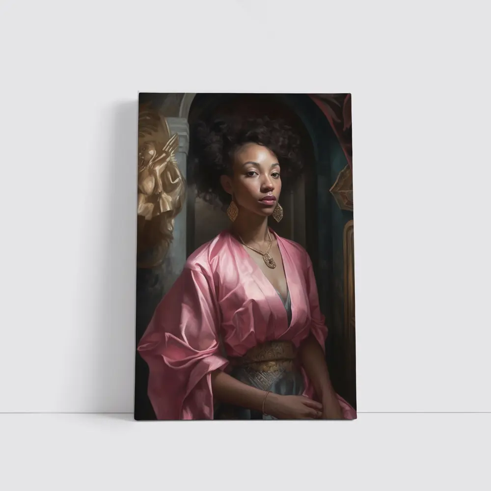 Black Woman Portrait Pink Robe Classical Art – Wall Art