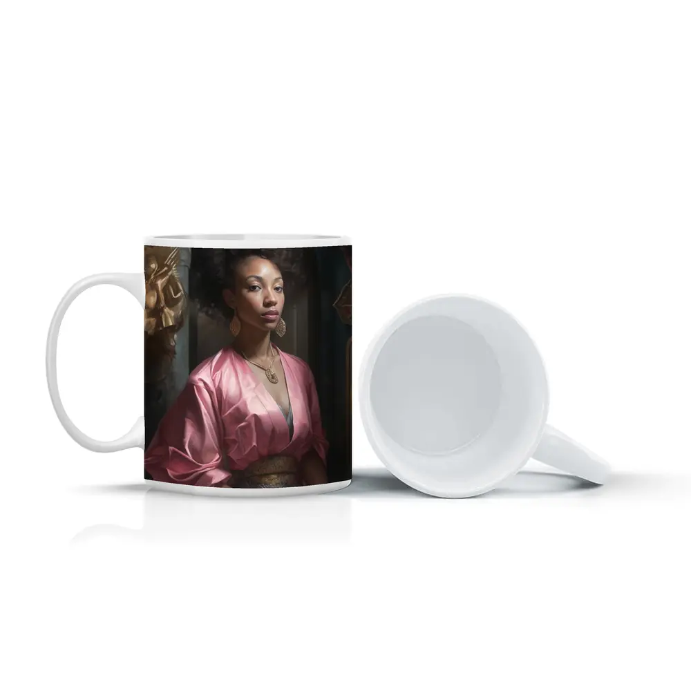 Black Woman Portrait Pink Robe Classical Art – Mugs
