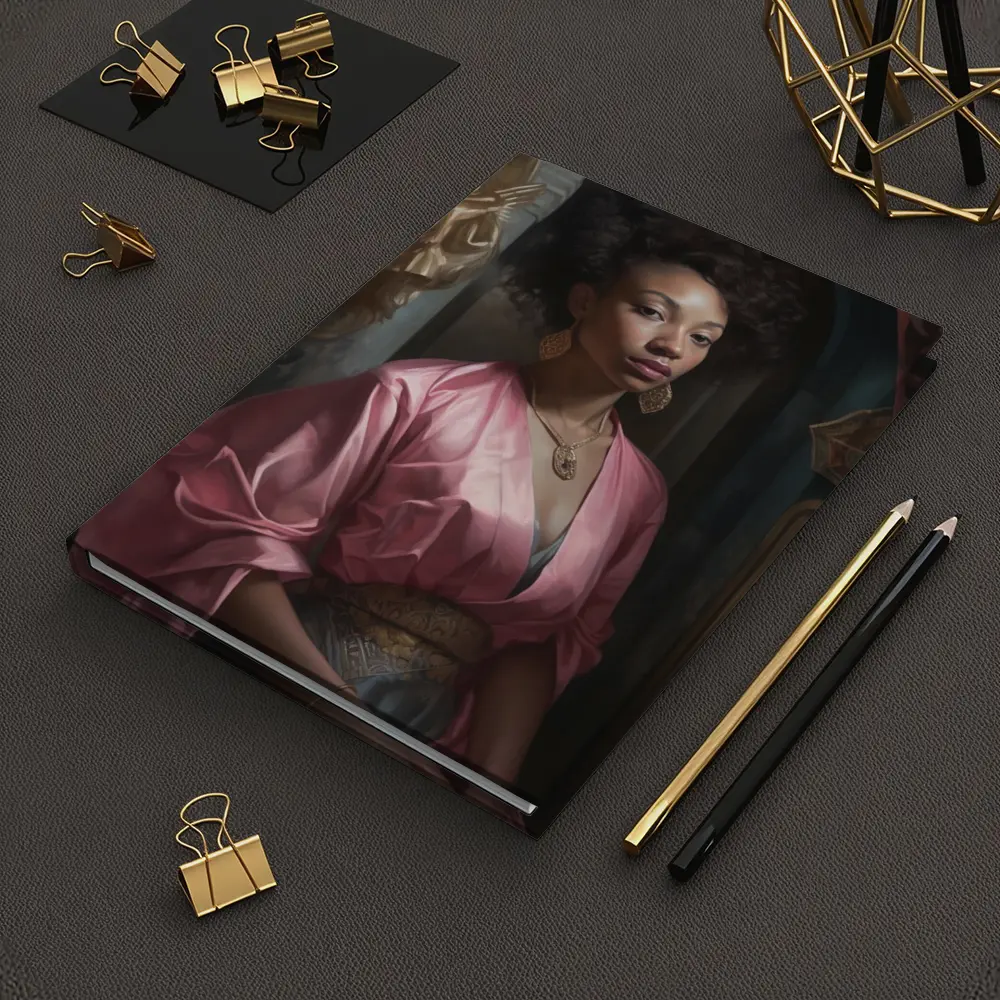 Black Woman Portrait Pink Robe Classical Art – Notebooks