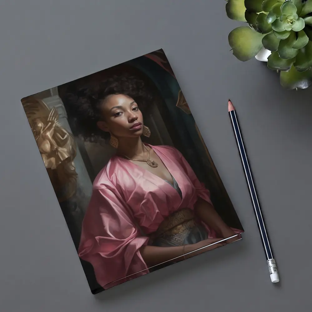 Black Woman Portrait Pink Robe Classical Art – Notebooks