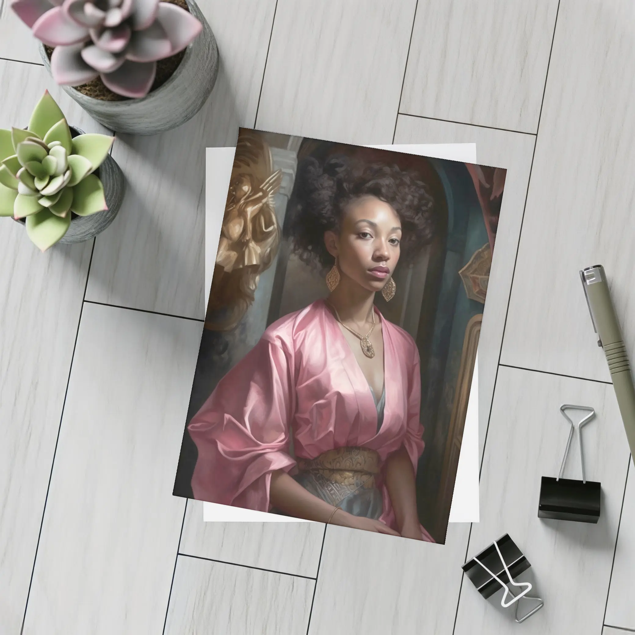 Black Woman Portrait Pink Robe Classical Art – Postcards