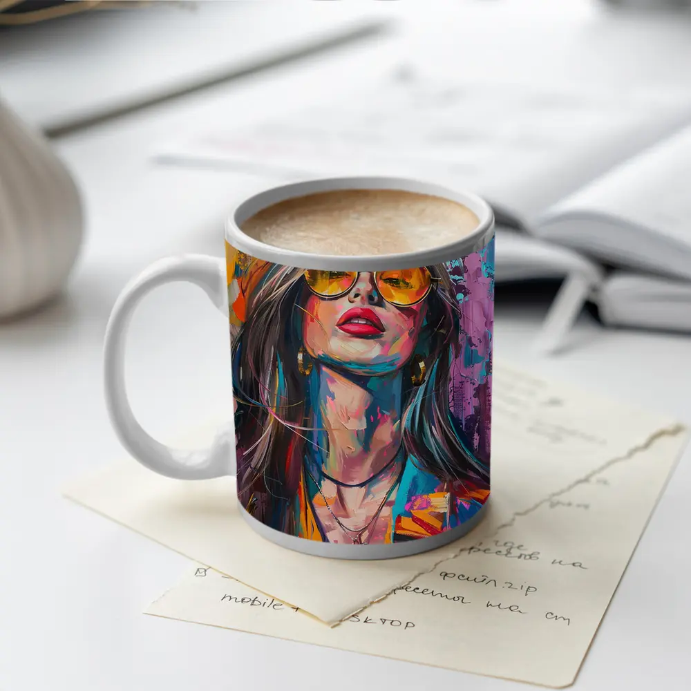 Bold Woman Portrait Colorful Abstract Painting Art – Mugs