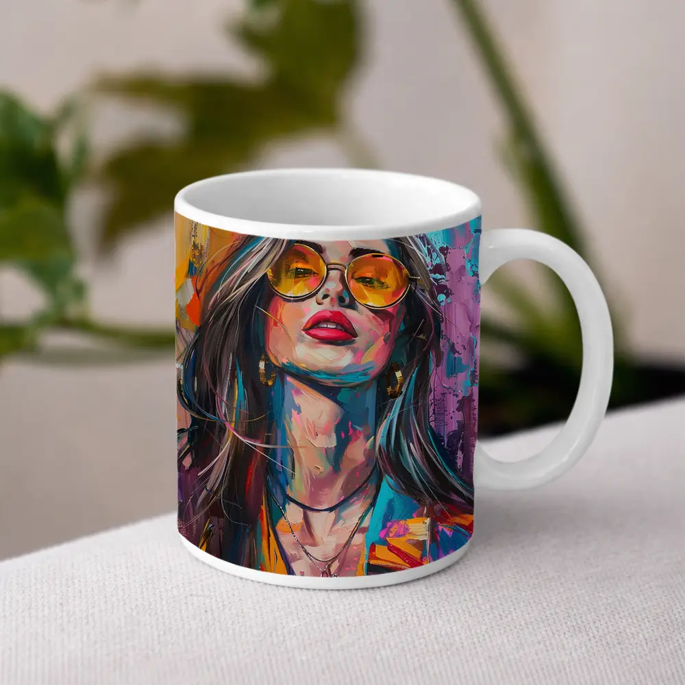 Bold Woman Portrait Colorful Abstract Painting Art – Mugs