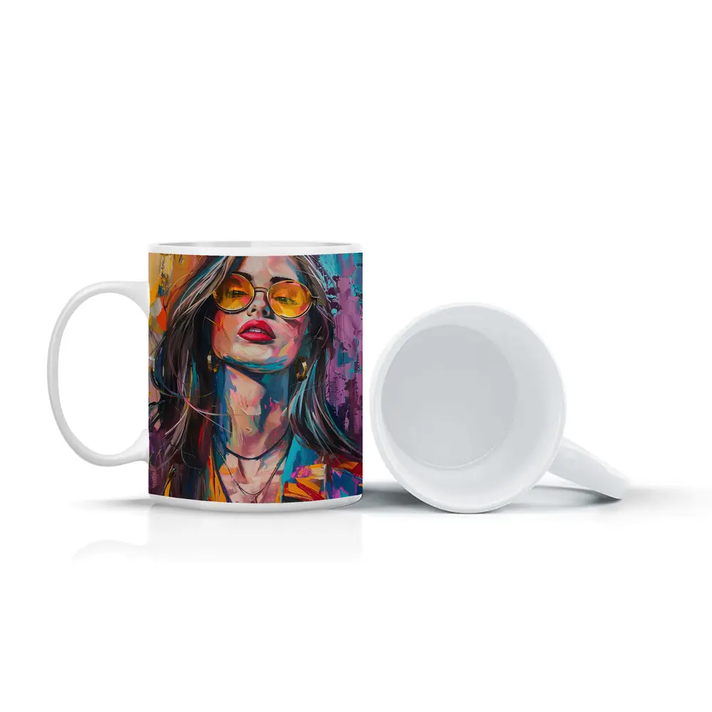 Bold Woman Portrait Colorful Abstract Painting Art – Mugs