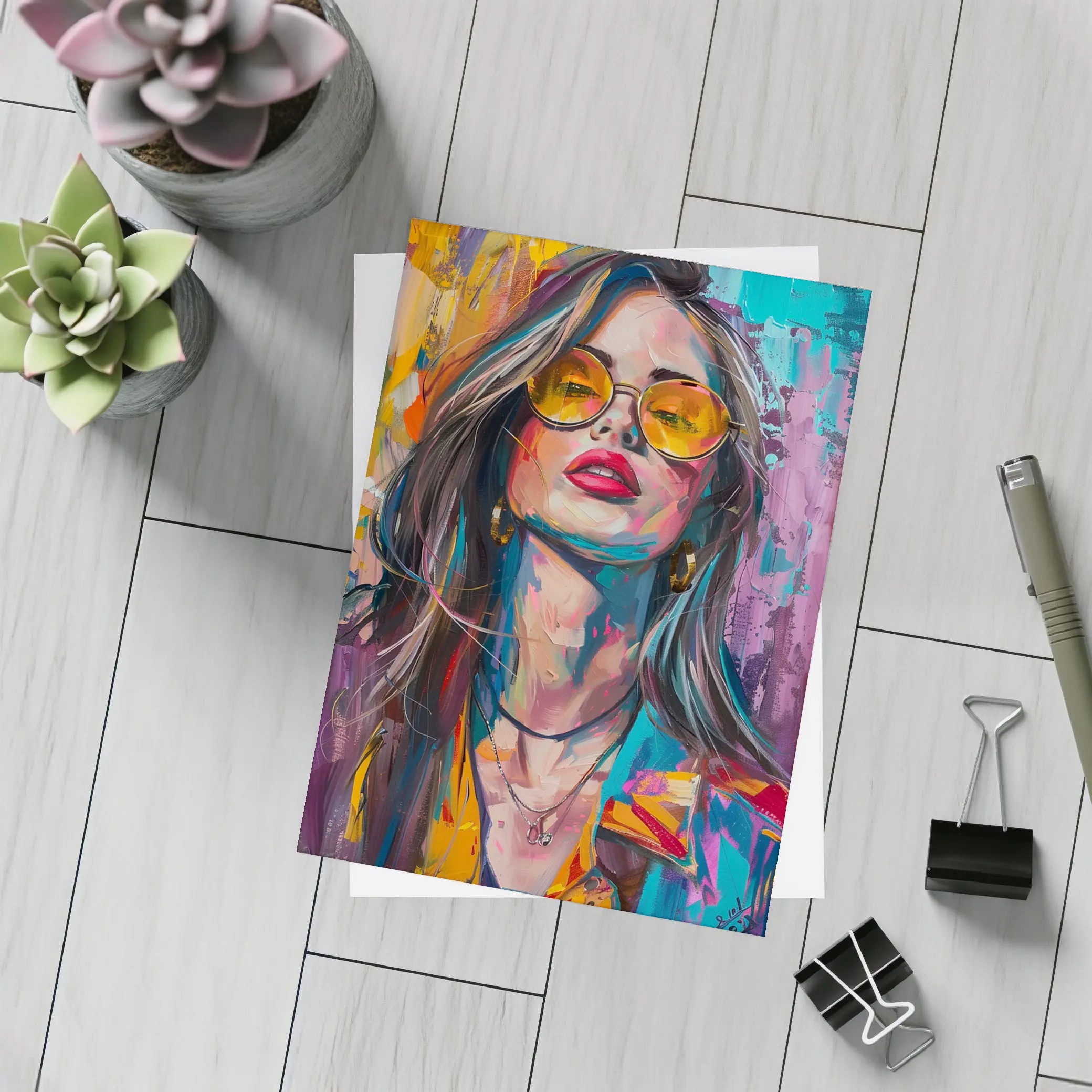 Bold Woman Portrait Colorful Abstract Painting Art – Postcards