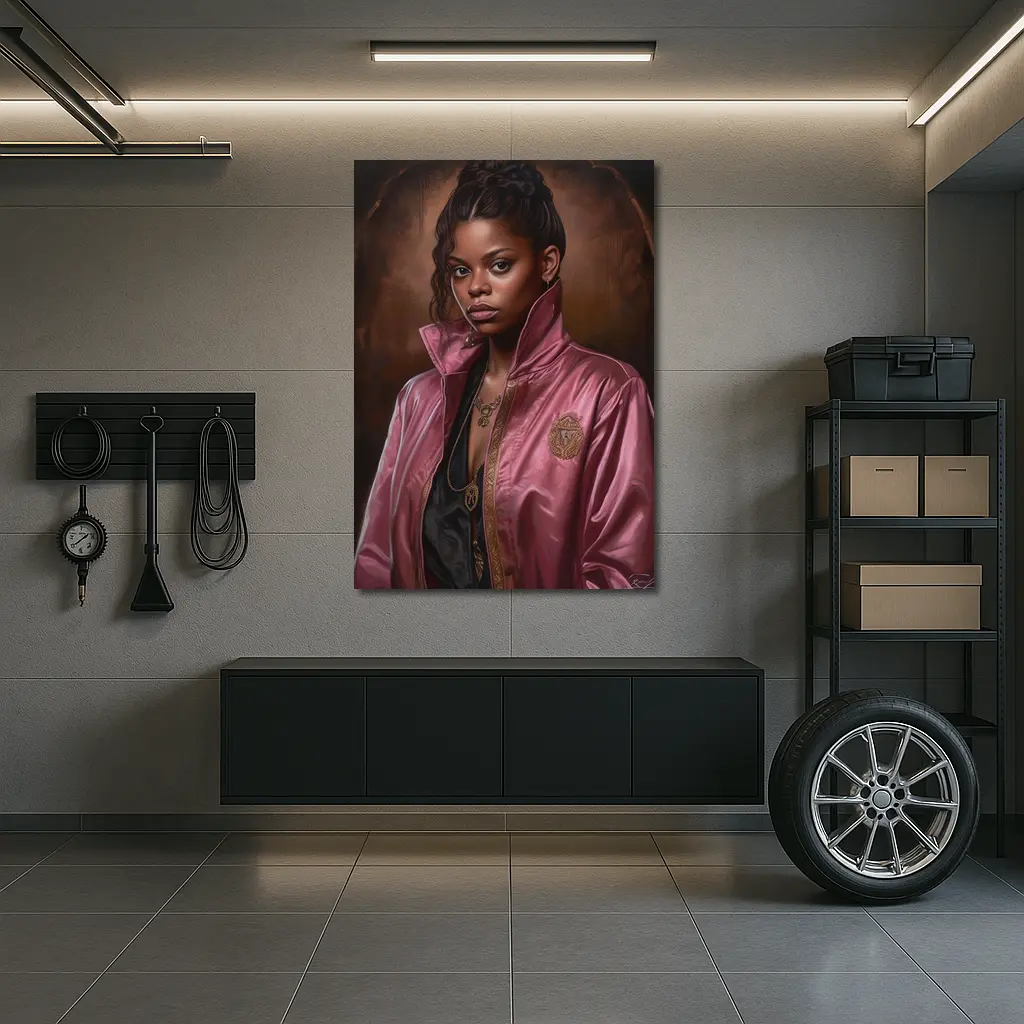 Young Woman Pink Satin Jacket Portrait Art – Wall Art