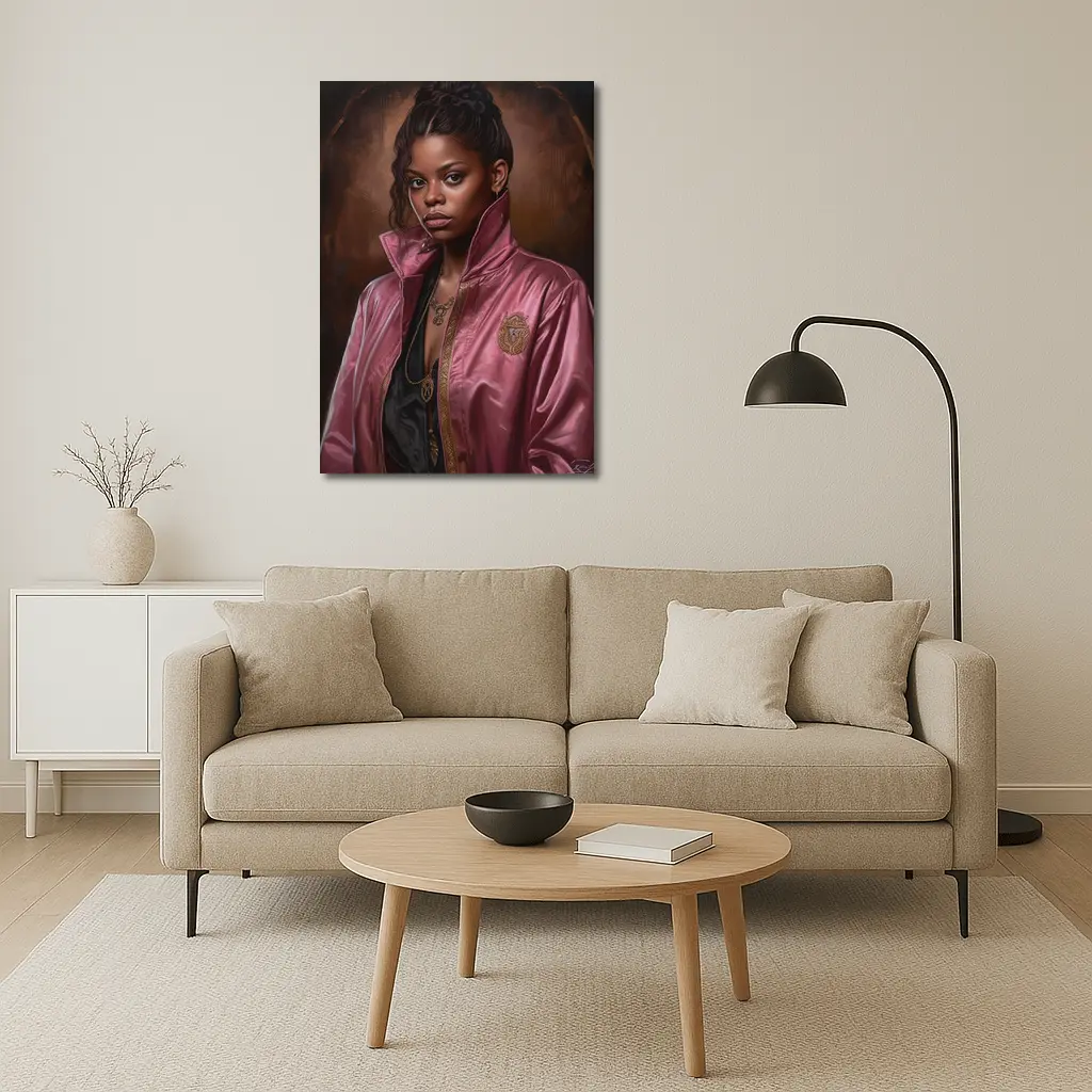 Young Woman Pink Satin Jacket Portrait Art – Wall Art