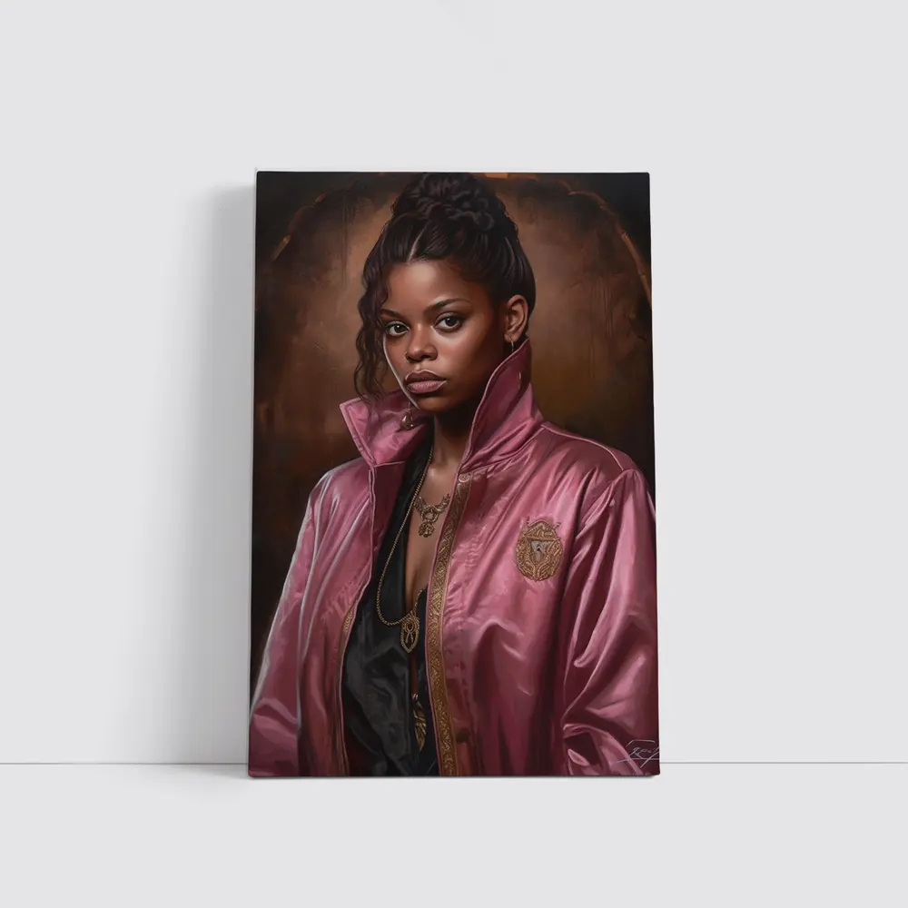 Young Woman Pink Satin Jacket Portrait Art – Wall Art