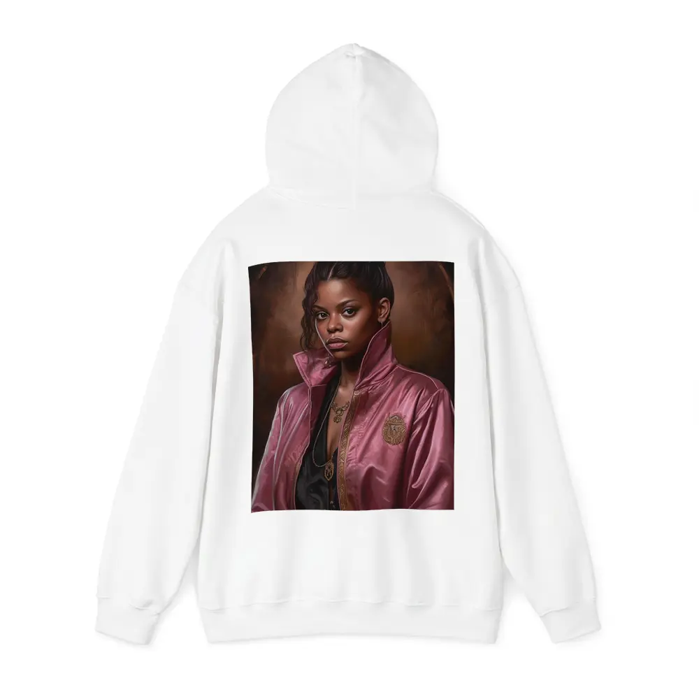 Young Woman Pink Satin Jacket Portrait Art – Hoodies
