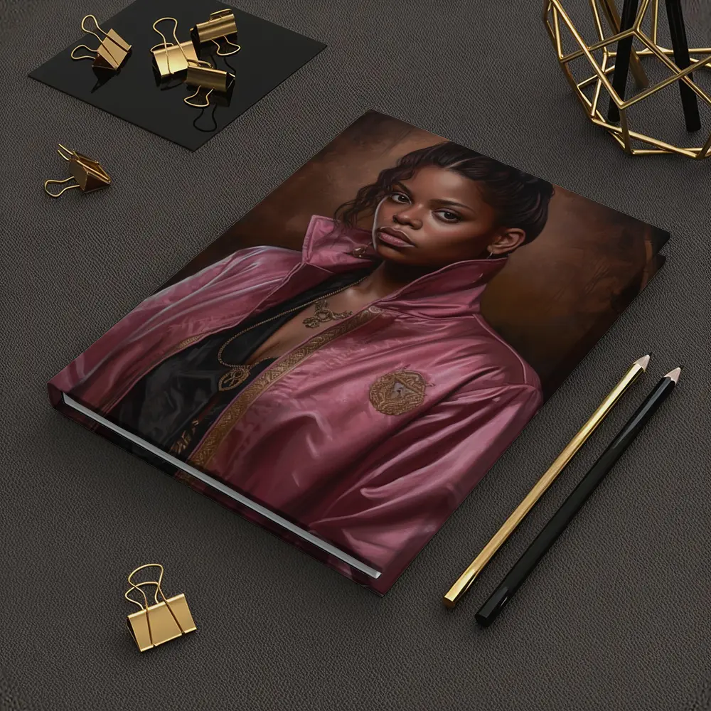 Young Woman Pink Satin Jacket Portrait Art – Notebooks