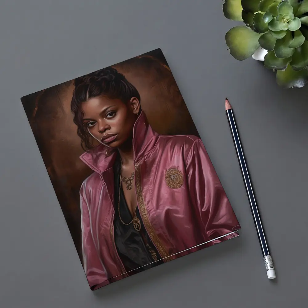 Young Woman Pink Satin Jacket Portrait Art – Notebooks