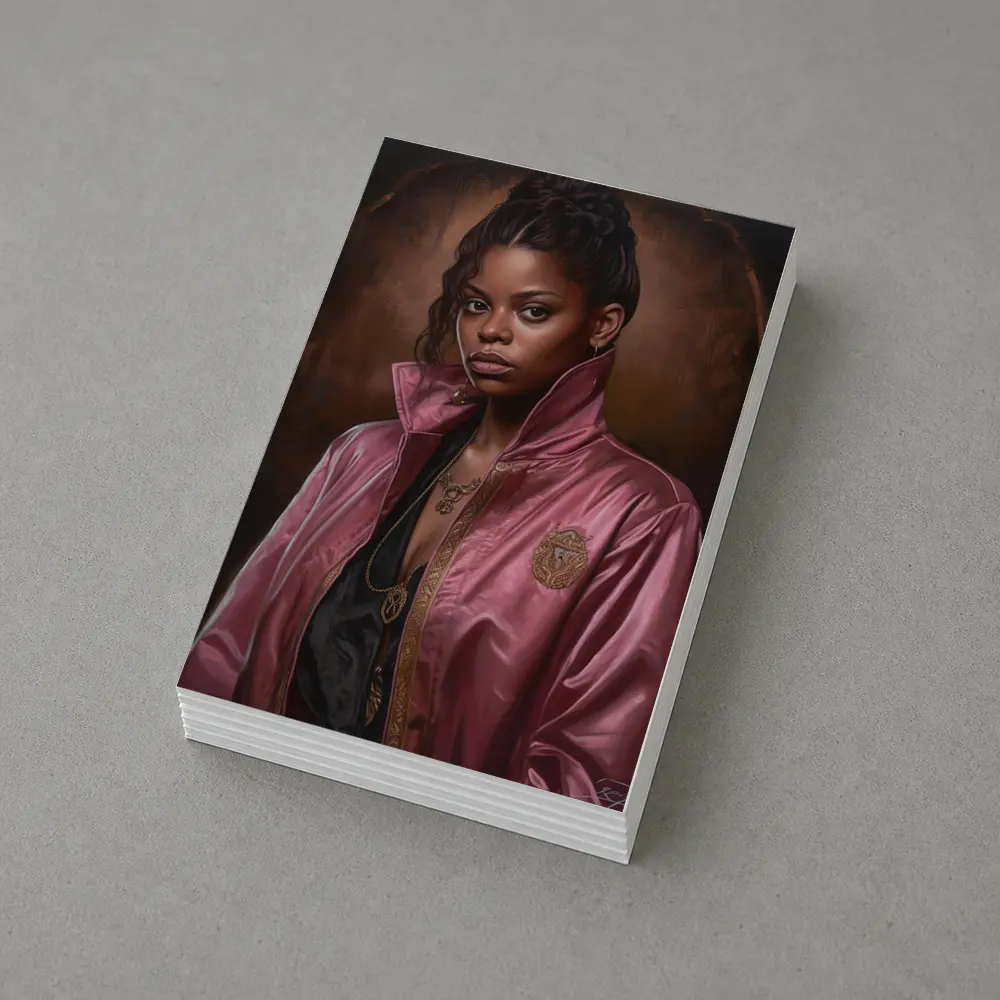 Young Woman Pink Satin Jacket Portrait Art – Postcards