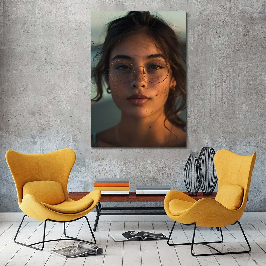 Young Woman With Glasses Sunset Portrait – Wall Art