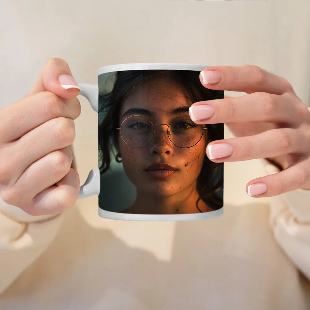 Young Woman With Glasses Sunset Portrait – Mugs