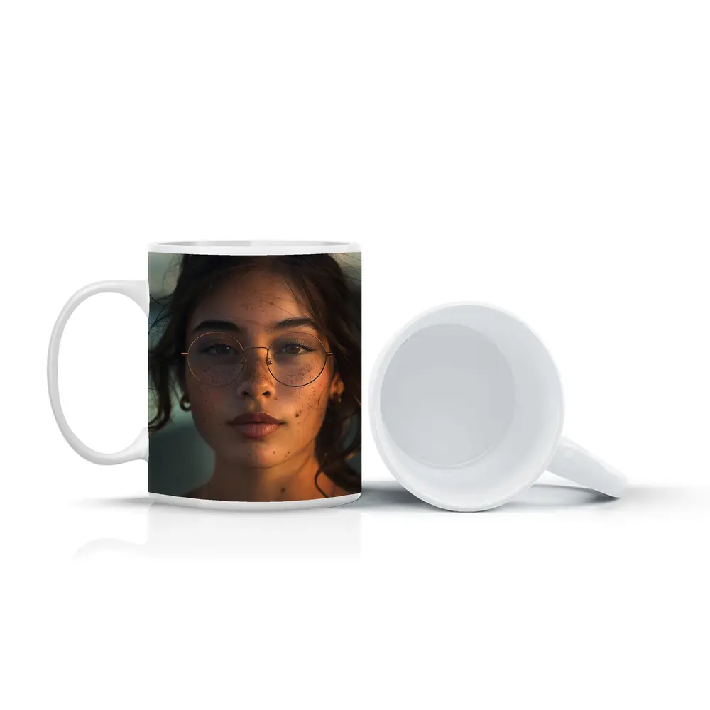 Young Woman With Glasses Sunset Portrait – Mugs