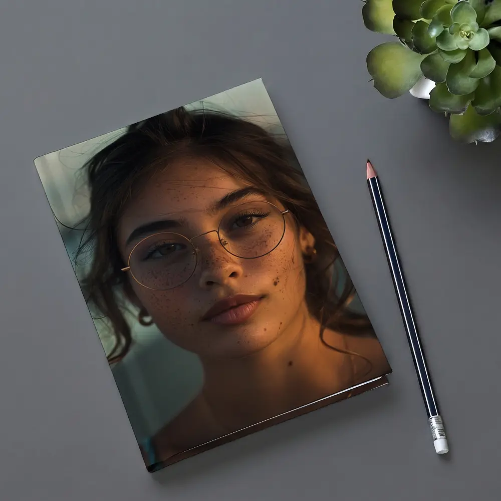 Young Woman With Glasses Sunset Portrait – Notebooks