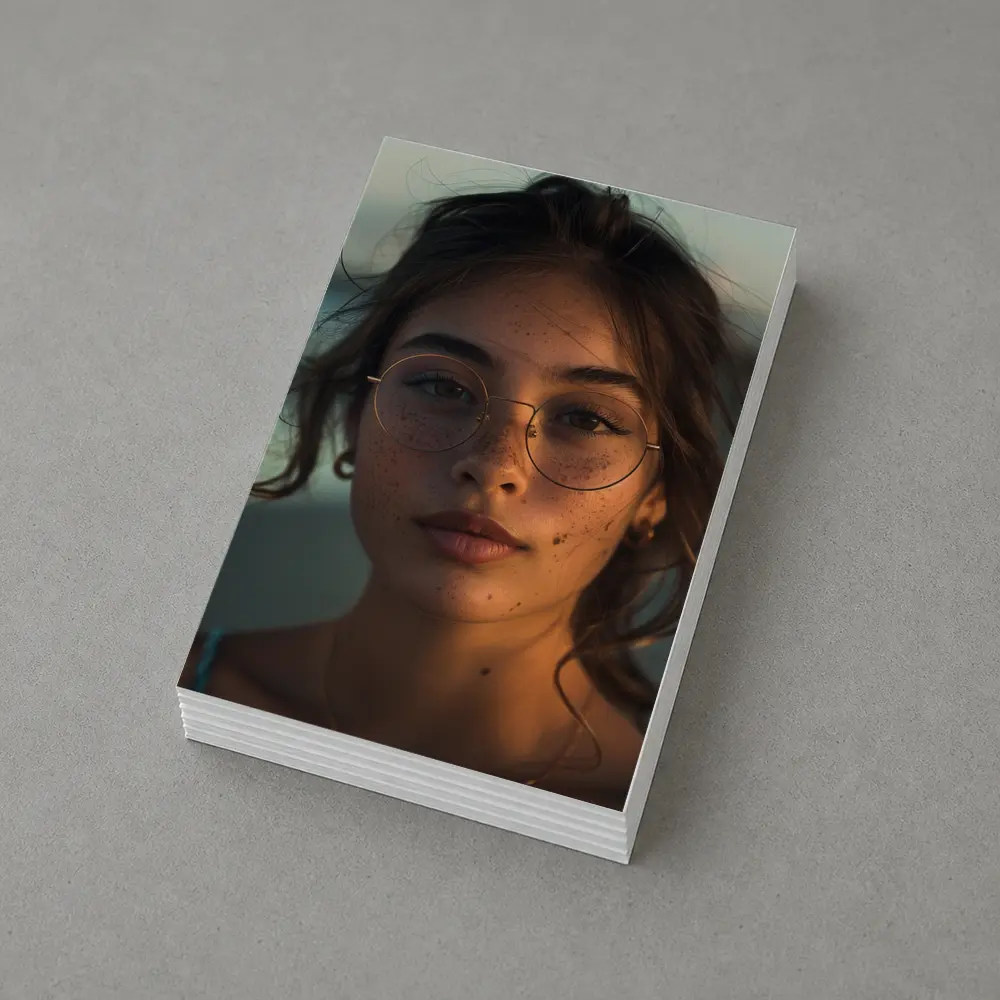 Young Woman With Glasses Sunset Portrait – Postcards