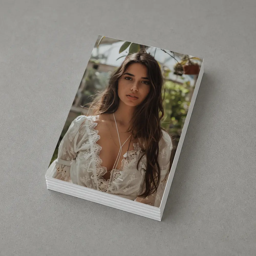 Young Woman White Lace Top Greenhouse Setting – Postcards