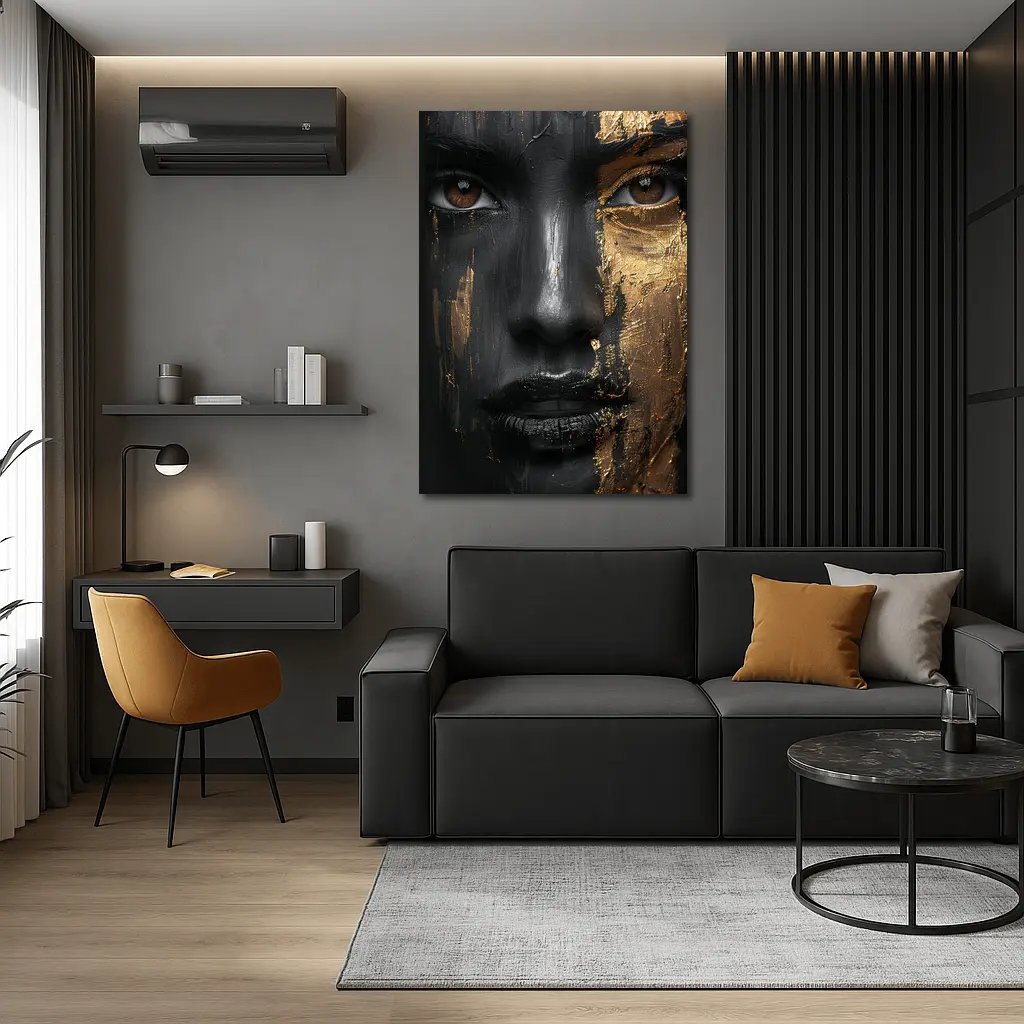 Black Gold Face Paint Woman Portrait Art – Wall Art