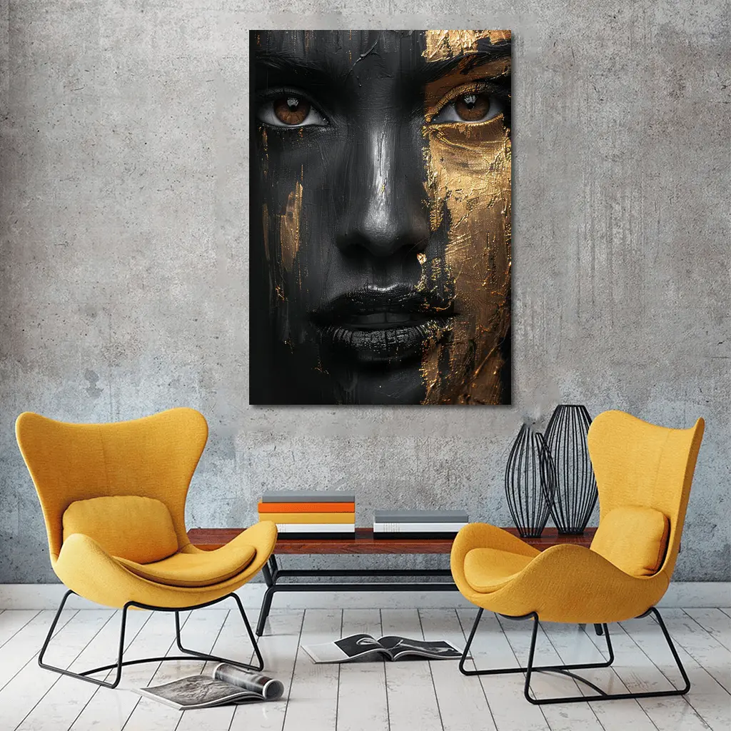 Black Gold Face Paint Woman Portrait Art – Wall Art