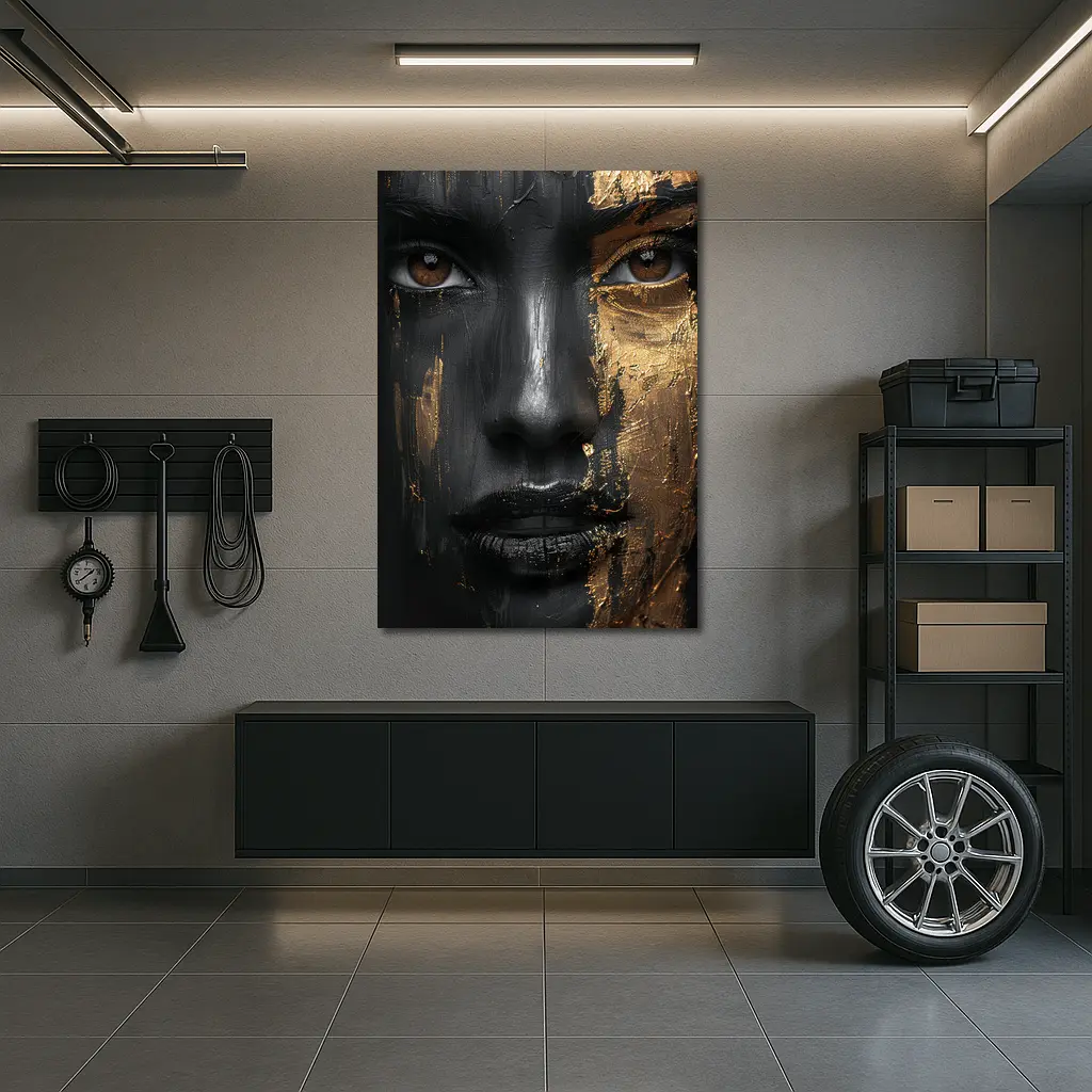Black Gold Face Paint Woman Portrait Art – Wall Art