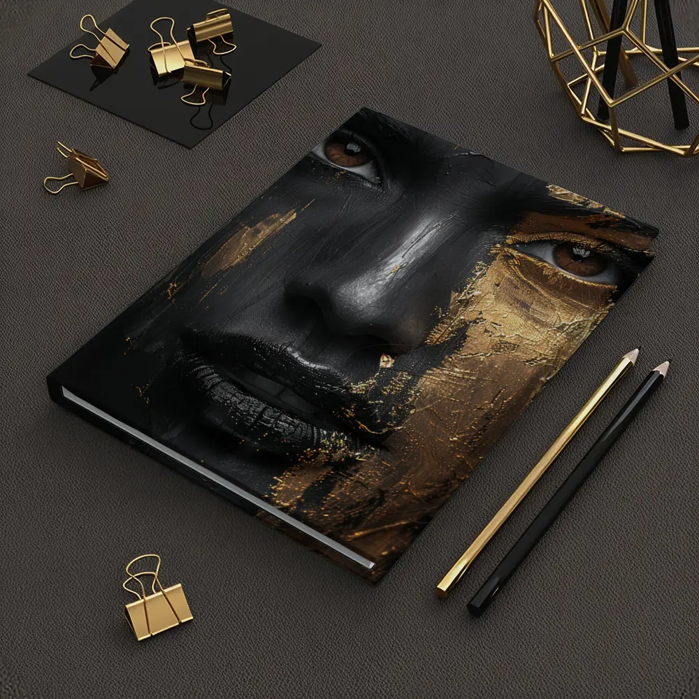 Black Gold Face Paint Woman Portrait Art – Notebooks
